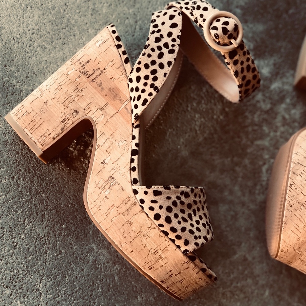 Cheetah Print Block Cork Ankle Sandal Platform - Picture 8 of 8